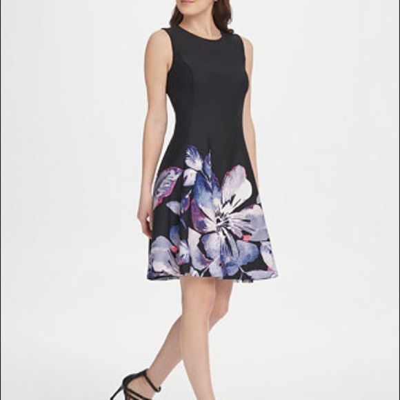 DKNY Floral Scuba Fit & Flare Dress Size 4 - Picture 1 of 7